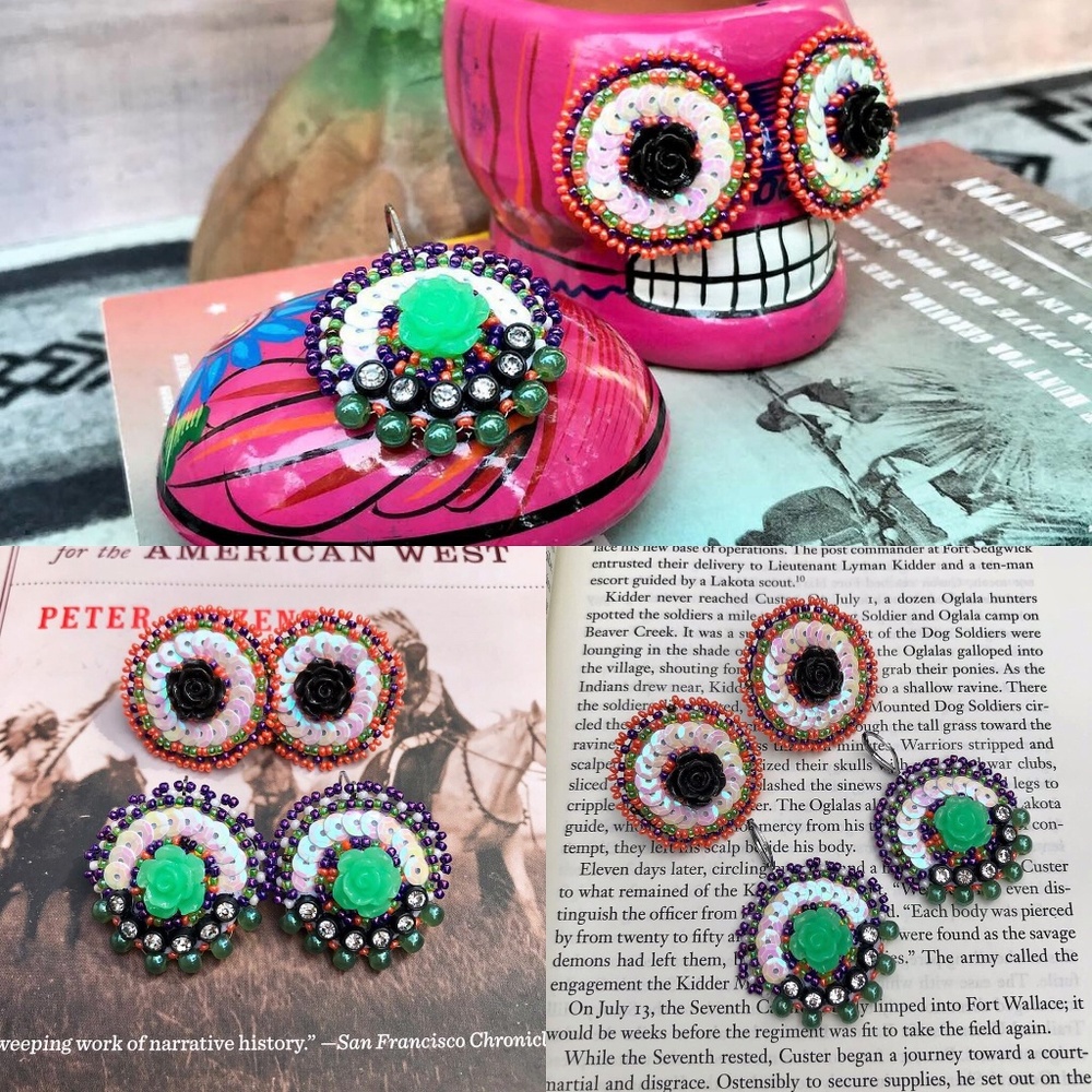 Halloween Beaded Rose Earrings (Two Pairs)